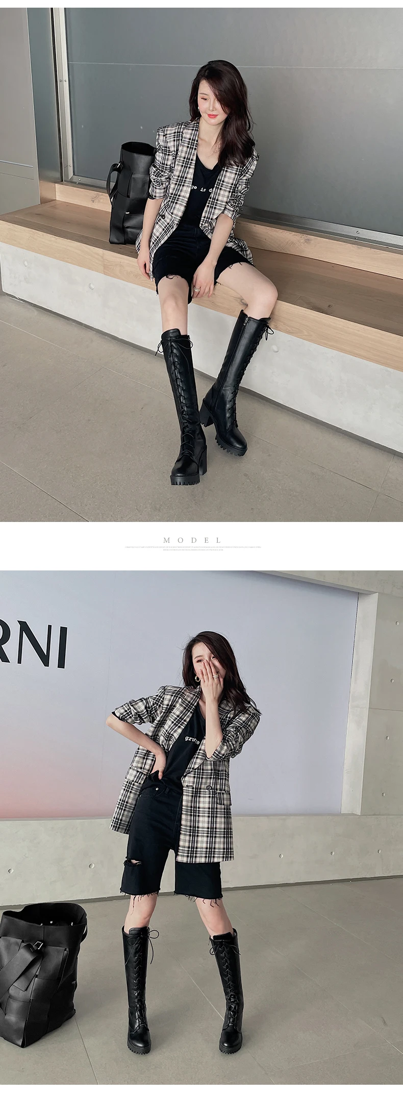 Ultra-High Thick-Heeled Thick-Soled Cross-Lace Boots Zipper Punk Style Street Trend Women's Plus Size Knee-Length Boots