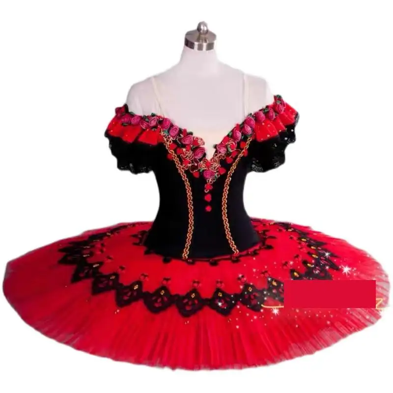 Professional Ballet Tutu Red Paquita Ballet Pancake Swan Lake Tutu Ballerina Costumes Dancing Costume Figure Skating Dress Girls