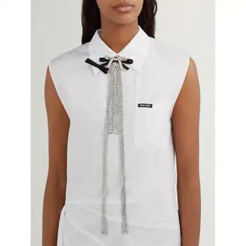 

States four layer of diamond ornaments exaggerated costly super long tassels sweet bowknot high-end banquet necklace