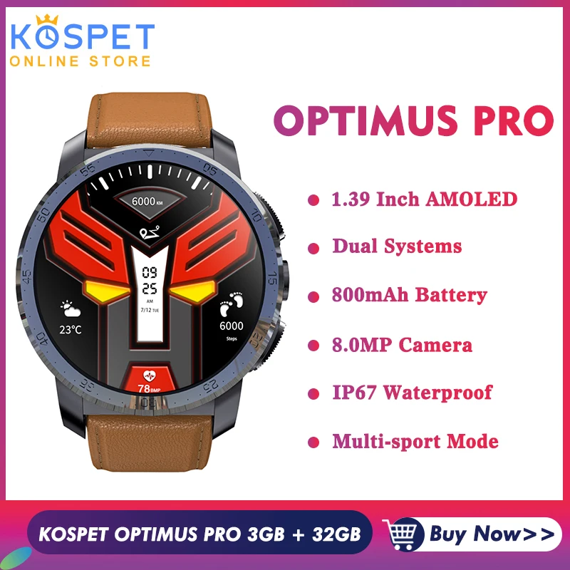 Смарт-часы KOSPET Optimus Pro, 3 ГБ, 32 ГБ, две системы, 4G, 800 МП, Android, мА/ч, батарея, IP67, Smatwatch, мужские часы для IOS, Android