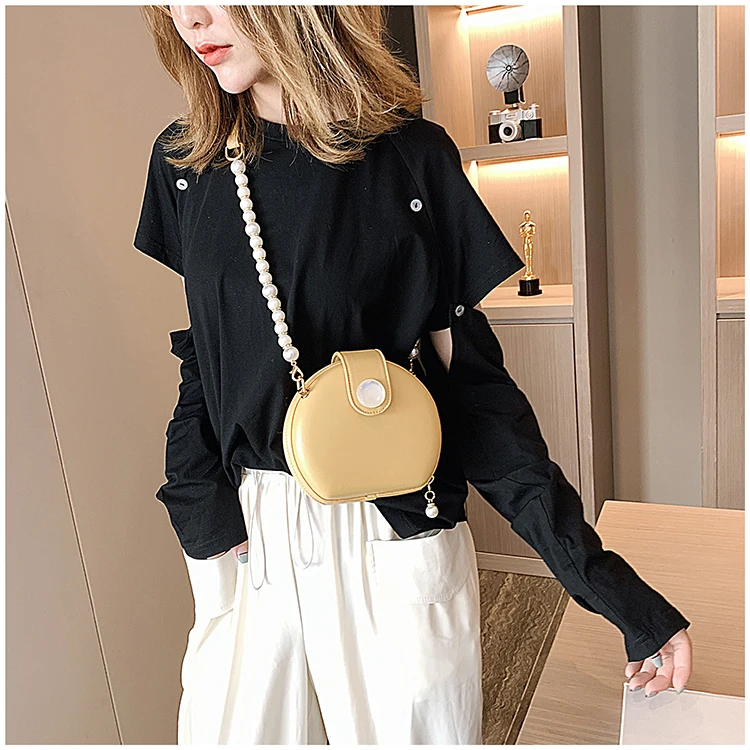 Небольшой свежий жемчуг цепь женская сумка Новая мода Корейская версия одного плеча маленькая круглая сумка