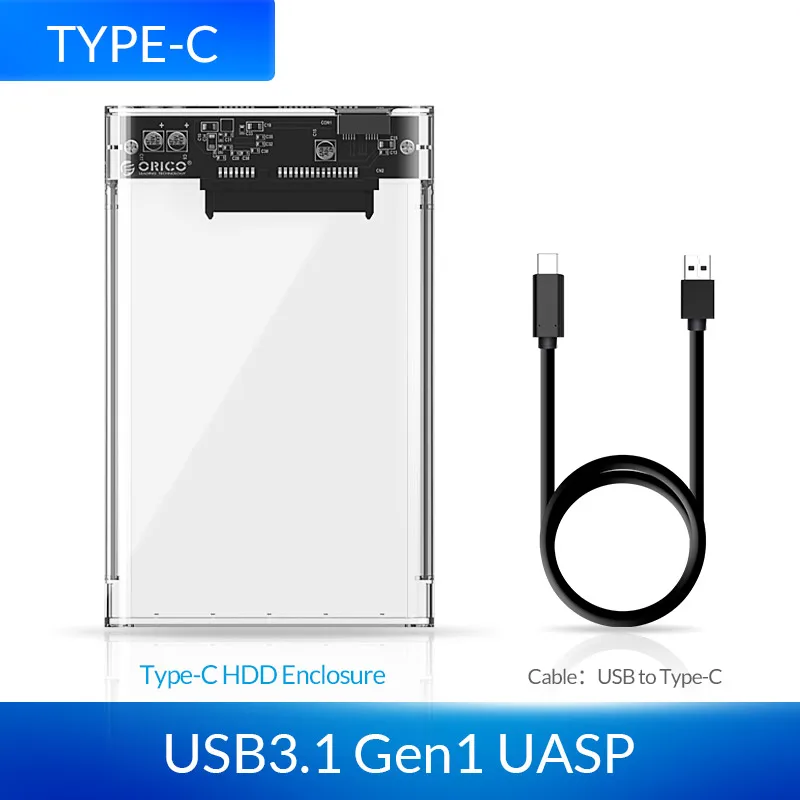 USB-C Model ORICO 2139U3 прозрачный 2,5 inch HDD Sata случае к USB 3,0 адаптер высокого Скорость Box жесткий диск Корпус для samsung seagate SSD - Цвет: USB-C Model