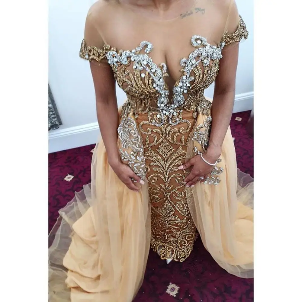 Luxe Volledige Kralen Mermaid Avondjurk met Afneembare Rok Lange Sexy Illusion Korte Mouwen Formele Party Dress Luxe Volledige Kralen Mermaid Avondjurk met Afneembare Rok Lange Sexy Illusion Korte Mouwen Formele Party Dress