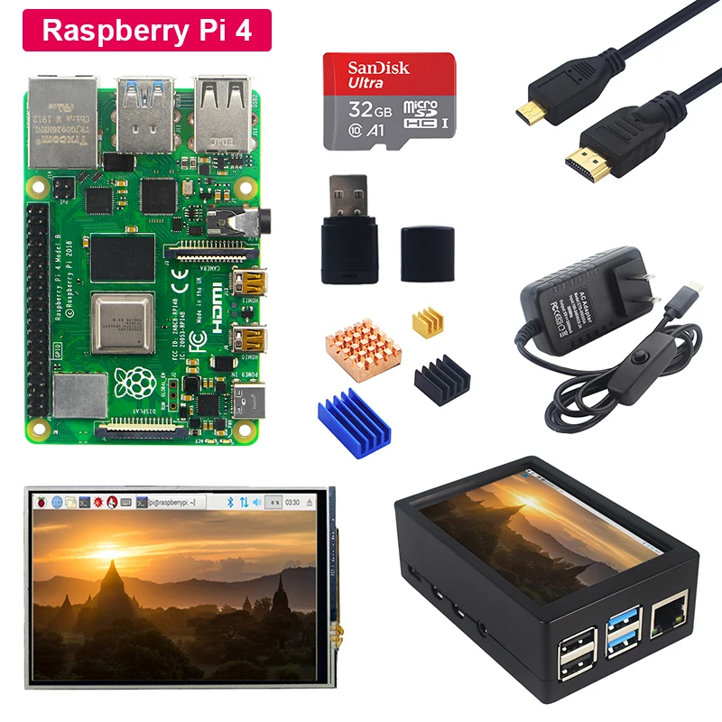 Preise Raspberry Pi 4 Modell B + 3,5 zoll Touch LCD Screen + ABS Fall + Netzteil + SD Karte + Kühlkörper für Raspberry Pi 4
