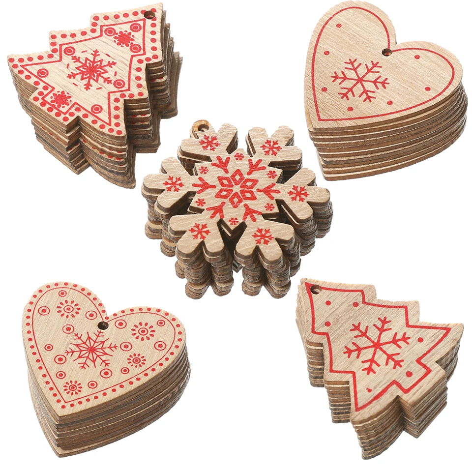 18PCS/Lot DIY White&Red Christmas Wooden Pendants Noel Ornaments For Kids Christmas Gifts Xmas Tree Ornaments Decorations