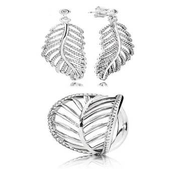 

NEW100% 925 sterling silver leaf leaves zircon hollow elegant ring elegant and elegant ear studs factory outlet