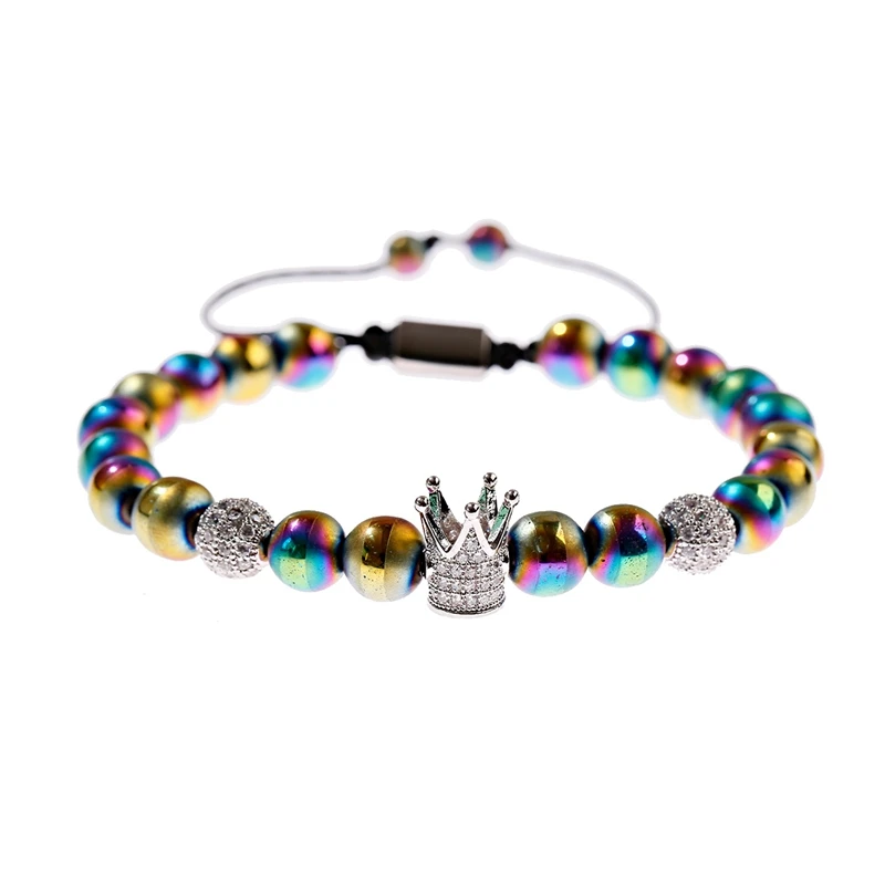 Classic Luxury Men Bracelets&Bangles CZ Zircon Crown Colorful Stone Beads Macrame For Women Jewelry Bileklik