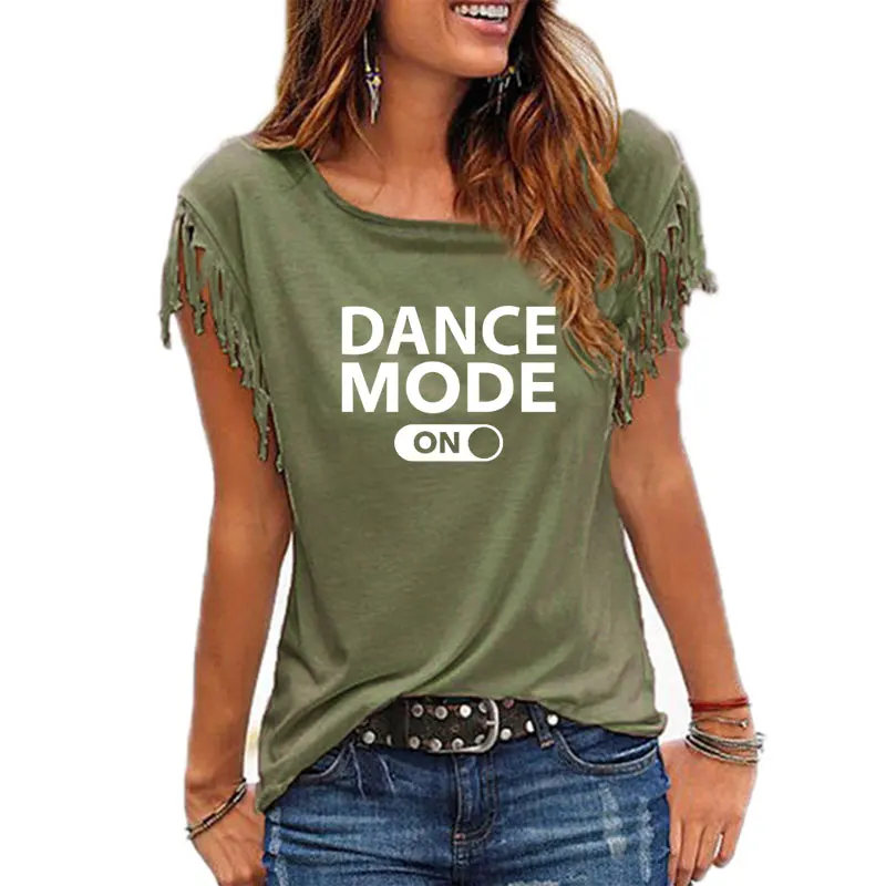 Летняя женская футболка с надписью dance mode on, хлопковая Повседневная забавная футболка для девушек, топ, хипстер - Цвет: 13