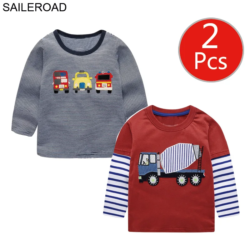 7702 7746 photo SAILEROAD 2 Шт. Экскаватор Печати Мальчики С Длинным Рукавом Топы для Детской Одежды 4 Лет Маленьких Детей футболки Хлопок Новорожденных Девочек Одежда - Цвет: 7702 7746 photo
