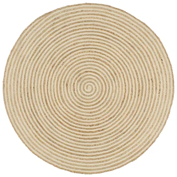 

Carpet handmade jute with white spiral print 120 cm For Home Hotel Floor Protection Living Room Decor Washable Carpet