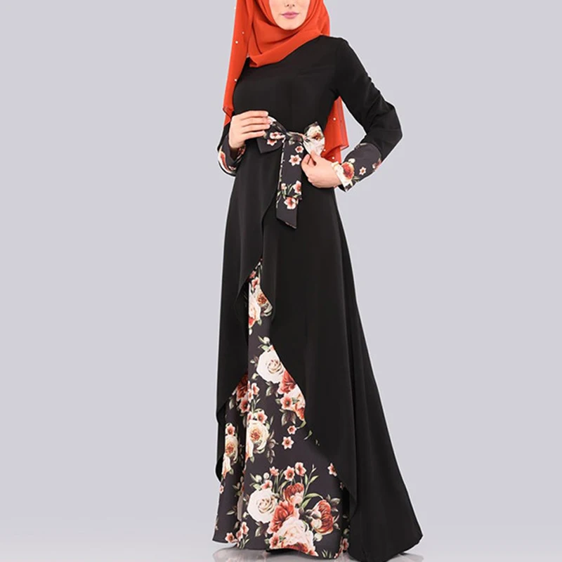MISSJOY мусульманские женские платья кимоно Абая печать цветочный бант арабский Сплит Нерегулярные Малайзия Дубай элегантное женское платье женское повседневное