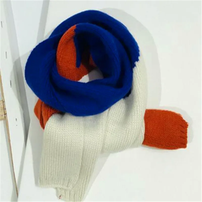 Han Guodong дверь к новому сочетающихся цветов геометрические вязаный шарф для мальчиков воротник Женская зимняя обувь длинный меховой воротник в Y66 - Цвет: Y66-Blue and