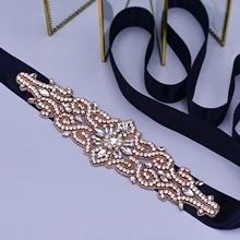 Rose Gold Dress Sash Wedding Belts Rhinestone Sash Gown Dress Applique Wedding Belts for Bride Ribbon Bridal Sash Belt Applique