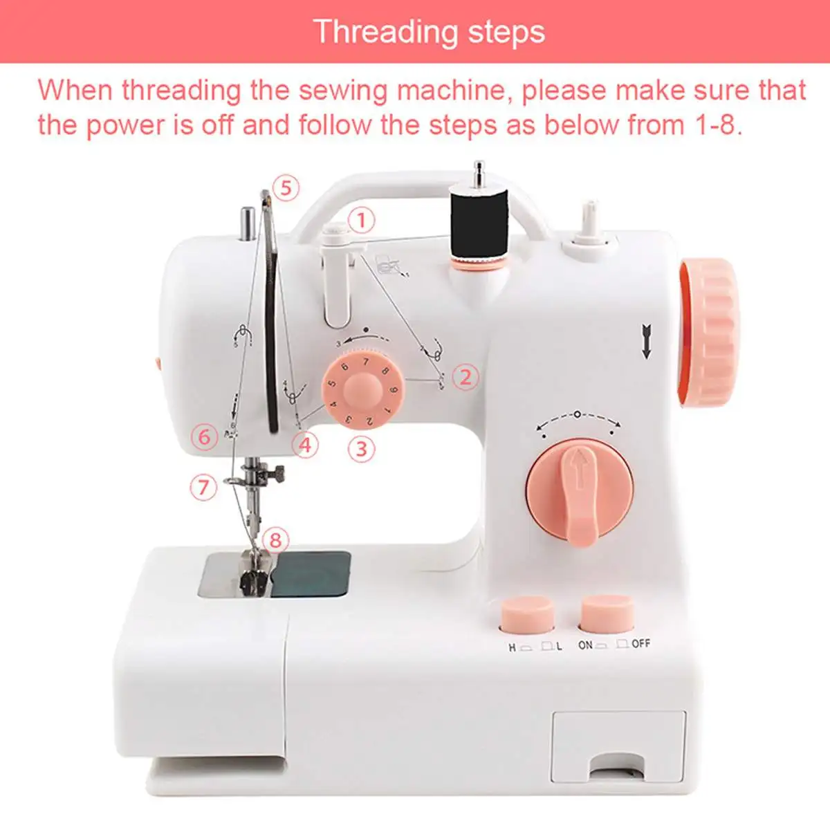 KIWARM Sewing Machine Mini Portable Household Night Light Foot Pedal Straight Line Hand Table Tools Two Power Supply Two Speeds