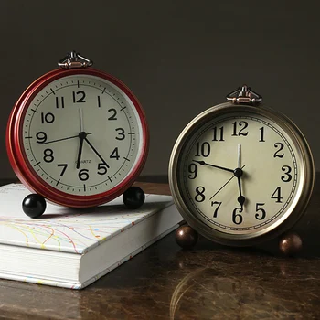 

Hot Nordic Alarm Clock Simple American Retro Table Clock Bedroom Desktop Table Watch Modern Bedside Mute Light Luxury Desk Clock