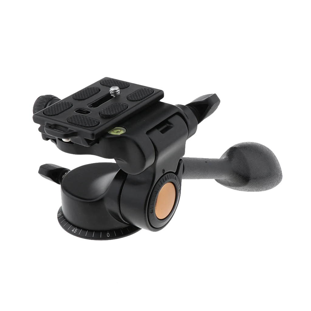 Tripod Pan Head 360 Degrees Smooth Rotation Three-Dimensional Aluminum Alloy Tilt Head with Quick Release Plate for Camcorder