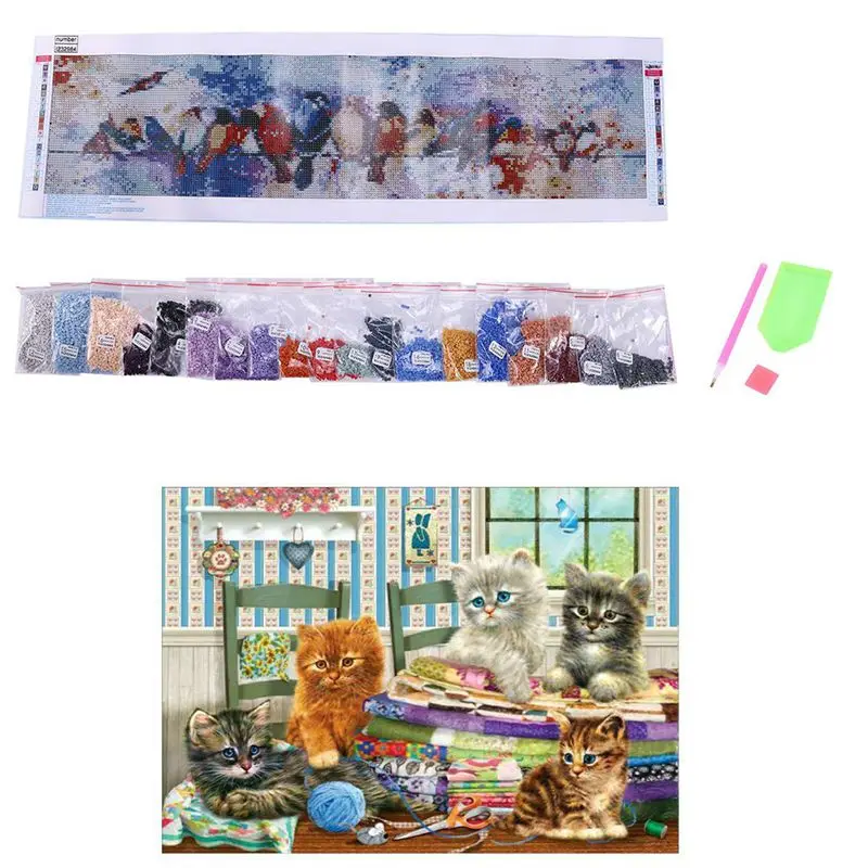 2 Set Diy 5D Full Drill Diamond Painting Embroidery Cross Stitch Kit Rhinestone Cat &amp &quotCartoon Birds&quot | Дом и сад