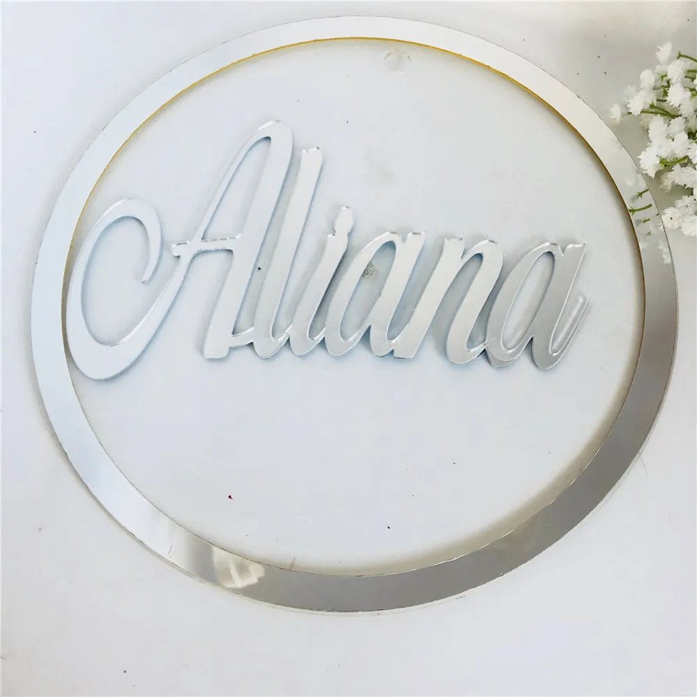 Пользовательские Свадебные знак приветствия зеркало акрил золото серебро круг с свадебные названия Персонализированная с именем ребенка знак детские украшения