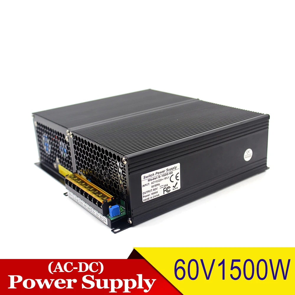 Одиночный выход питания DC60V 25A 1500 Вт Трансформатор 110 В 220 В AC-DC светодиодный драйвер блок питания для ЧПУ шагового двигателя