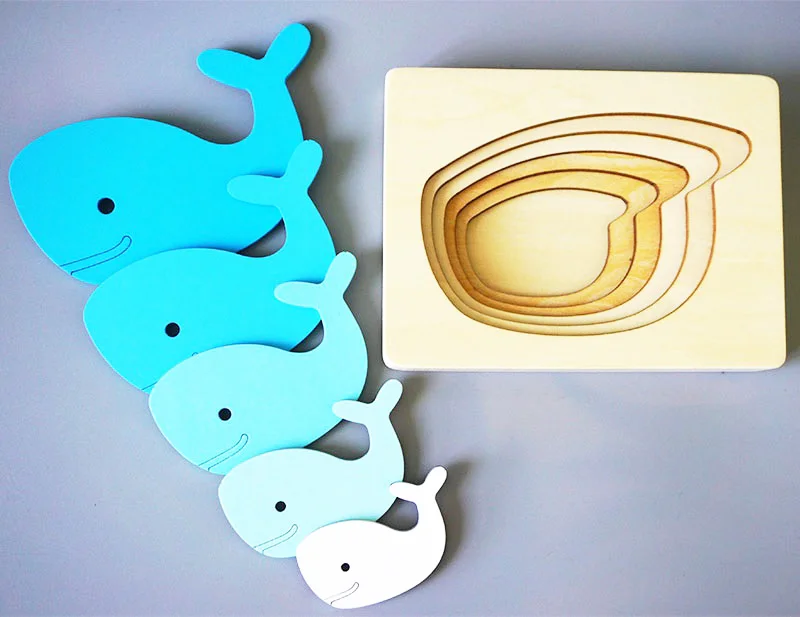 Kids Wooden 3D Multi-layer Jigsaw Puzzle Whale Bird Baby Educational Toy Gift DP 