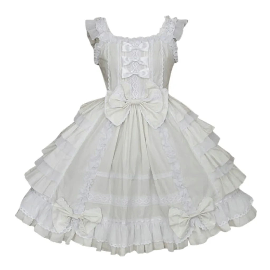 Модное женское винтажное платье в готическом стиле с бантом и кружевным воланом с длинным рукавом, платье в стиле «лолита» для косплея, Милое сексуальное платье F1 - Цвет: WH