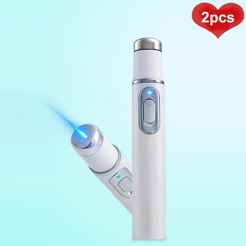 2pcs Acne Laser Pen Portable Varicose Veins Wrinkle Removal Machine Soft Scar Remover Device Blue Light Therapy Massage | Красота и