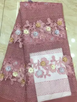 

David-9.4215 embroidered Mesh Tulle fabric Factory price sequins Nigerian lace fabrics