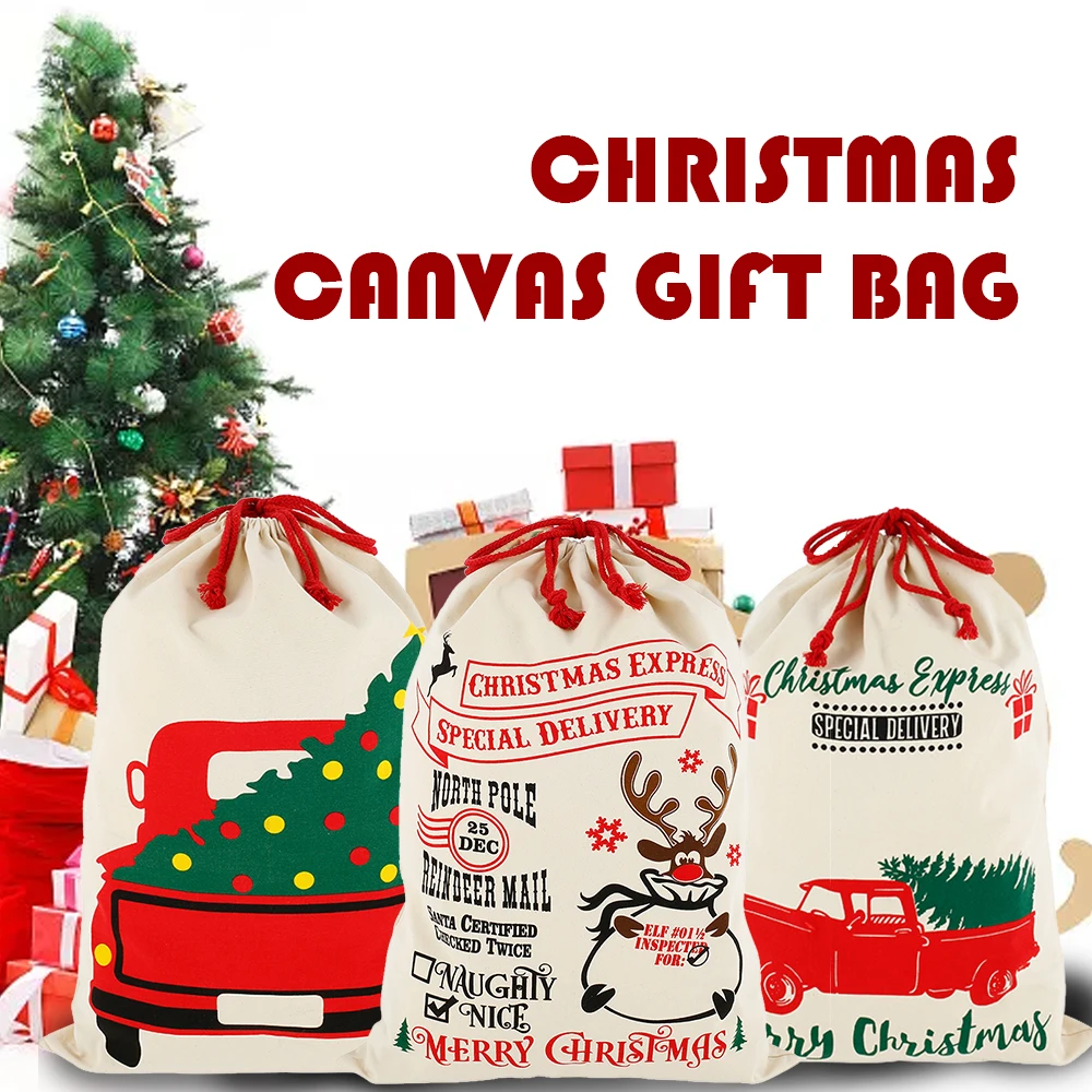 

Christmas Canvas Gift Bag Drawstring Christmas Pattern Bags Candy Stocking Pouch Xmas Decor Navidad Best Gifts Party Supplies