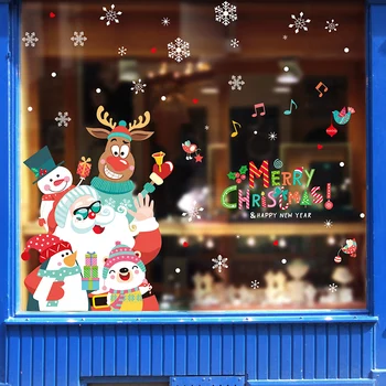 

[SHIJUEHEZI] Father Christmas Window Stickers Vinyl DIY Snowman Wall Decals for Living Room Shop Glass Festival Home Decoration