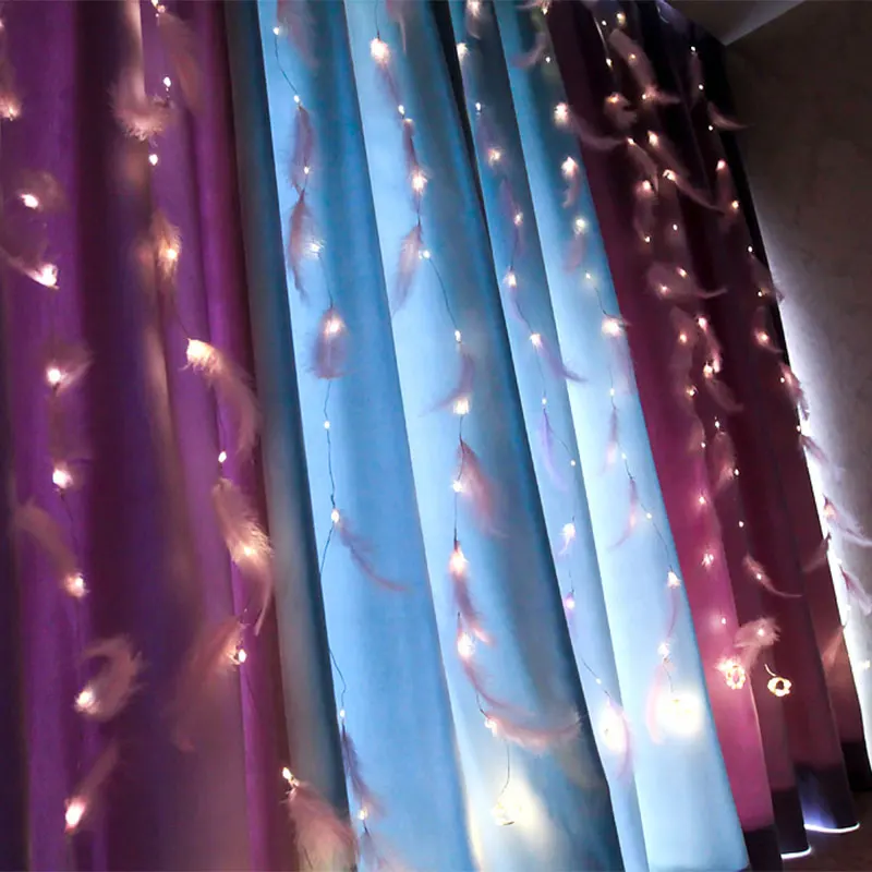 3Mx3M 300 LED Feather Curtain Light Copper Wire LED Curtain Light With RF Remote 8 Mode Home Decoration Lights F