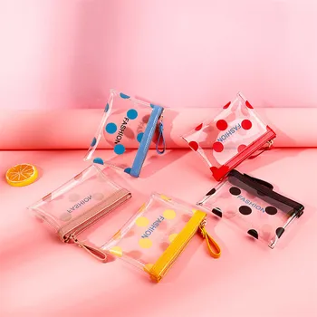 

New Polka Dot Small Wallet Ladies Lipstick Storage Coin Pouch Transparent PVC Jelly Coin Purse Transparent candy color zipper