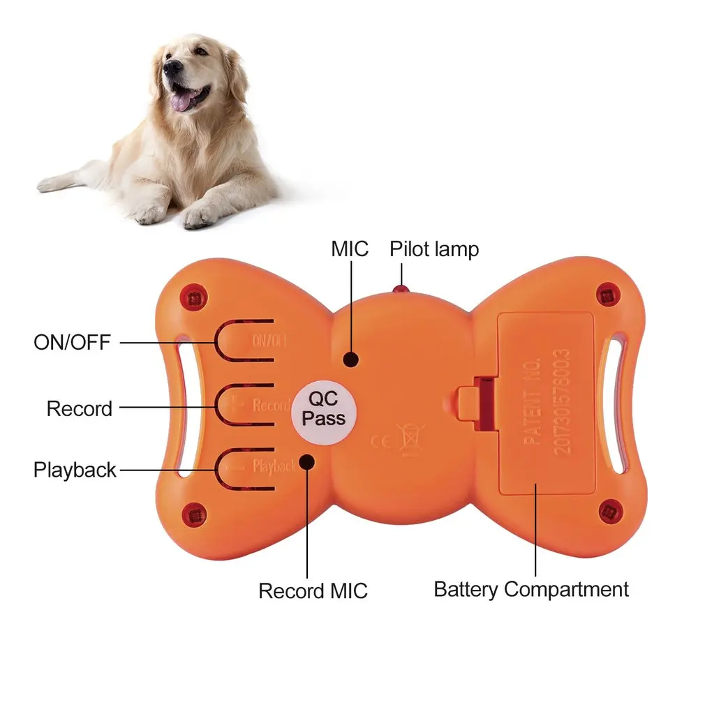 ABS в форме банта голосовой лай собаки тренировочный ошейник лай стопор с заказными аудио команды и нейлоновый ремешок