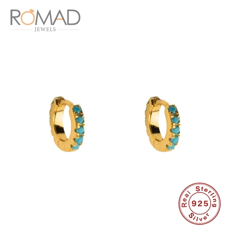 Золотой цвет Romad, мода, Серебро S925 пробы, круглые, микро инкрустированные, индивидуальные трендовые серьги для женщин, подарки - Окраска металла: Золотой цвет