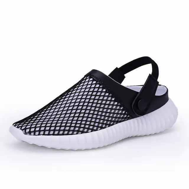 Comfort Men Shoes Casual Big Size Men's Home Slippers Fashion Mesh Soft Summer Sandals Crock Fishing Quick-drying Man Slipper B1 Black 8279