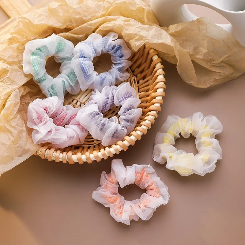 

Fashion Chiffon Lattice Hair Scrunchie Elastic Hair Bands Double Layer Fabric Women Headwear Ponytail Holder Hair Accessories