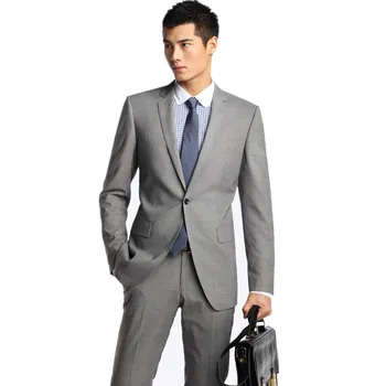 

Custom Made Mens Light Grey Suits Jacket Pants Formal Dress Men Suit Set men wedding suits groom tuxedos Male leisure