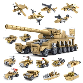 

16 In 1 Military Tank Building Blocks Set City Fire Fightng Vehicle Helicopter DIY Blocks Compatible Army Brick Toy For Children