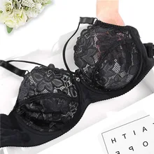 Front Bandage Sexy Lace Bra Bloemen Push Up Bras Voor Vrouwen Bralette Vrouwelijke Beugel Beha Plus Size Super Dunne Beha C D E Cup(China)