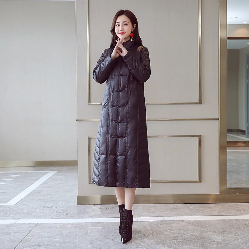 

2019 Winter New Style Retro Cotton-padded Jacket Mid-length over-the-Knee Loose-Fit Embroidered Cotton-padded Clothes Women's Fr