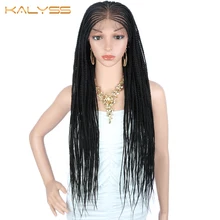 Kanyss, 34 дюйма, 13x6, плетеные парики, синтетический шнурок, шрифт, парик для черных женщин, косички, крученый парик с детскими волосами для белых женщин