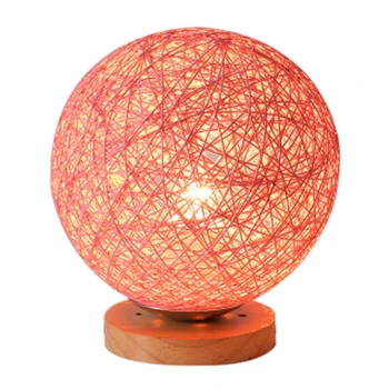 

Wicker-Knitted Lampshade Desk Light North European Simple Modern Table Lamps For Living Room Bedroom With Spud Ball(Eu Plug)