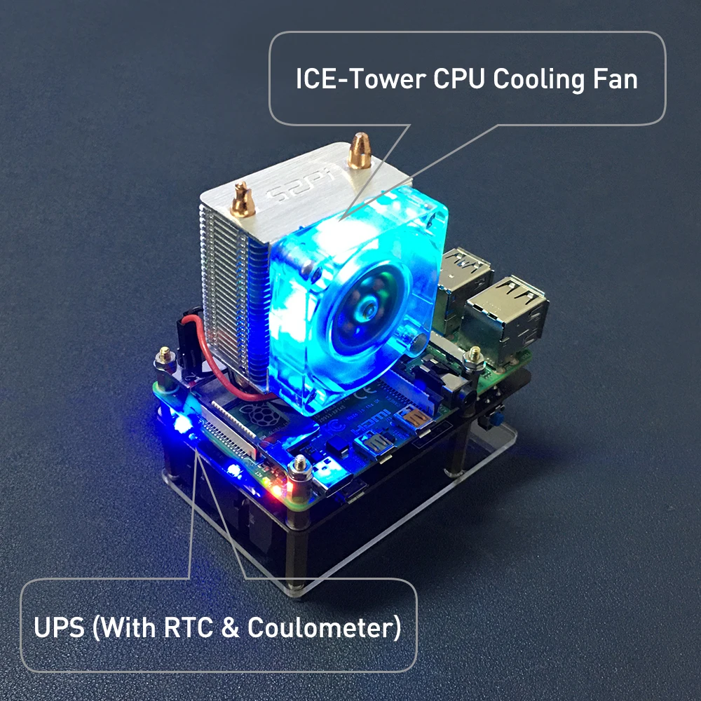 52Pi New Ultra Thin Ice Tower Cooler CPU Cooling Fan Radiator Heatsink for  Raspberry Pi 4