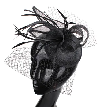 

black sinamay base fascinator with Wine glass shape headwear wedding bride veil hair accessory cocktail hat New arrival XMF04