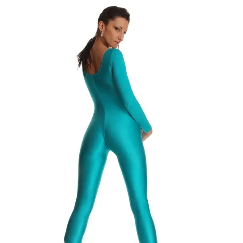 

Sexy Women Oil Glossy Long Sleeve Elastic Bodysuit Bodycon Rompers Swimsuit Silky Tights Satin Jumpsuits Yoga Shaping Leotard