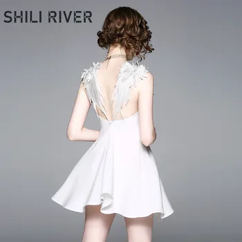 

New summer mini slip dress for women a line sleeveless slim casual sexy elegant black white backless deep v swing short dress