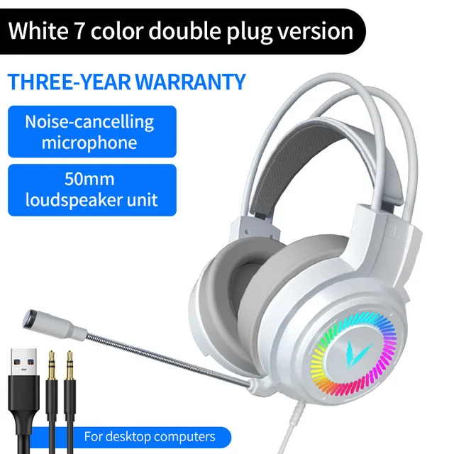 G58 G60 Cuffie da gioco 7.1 Stereo SVirtual Surround Bass Cuffie con microfono Luce LED per computer PC Gamer Pieghevole 5