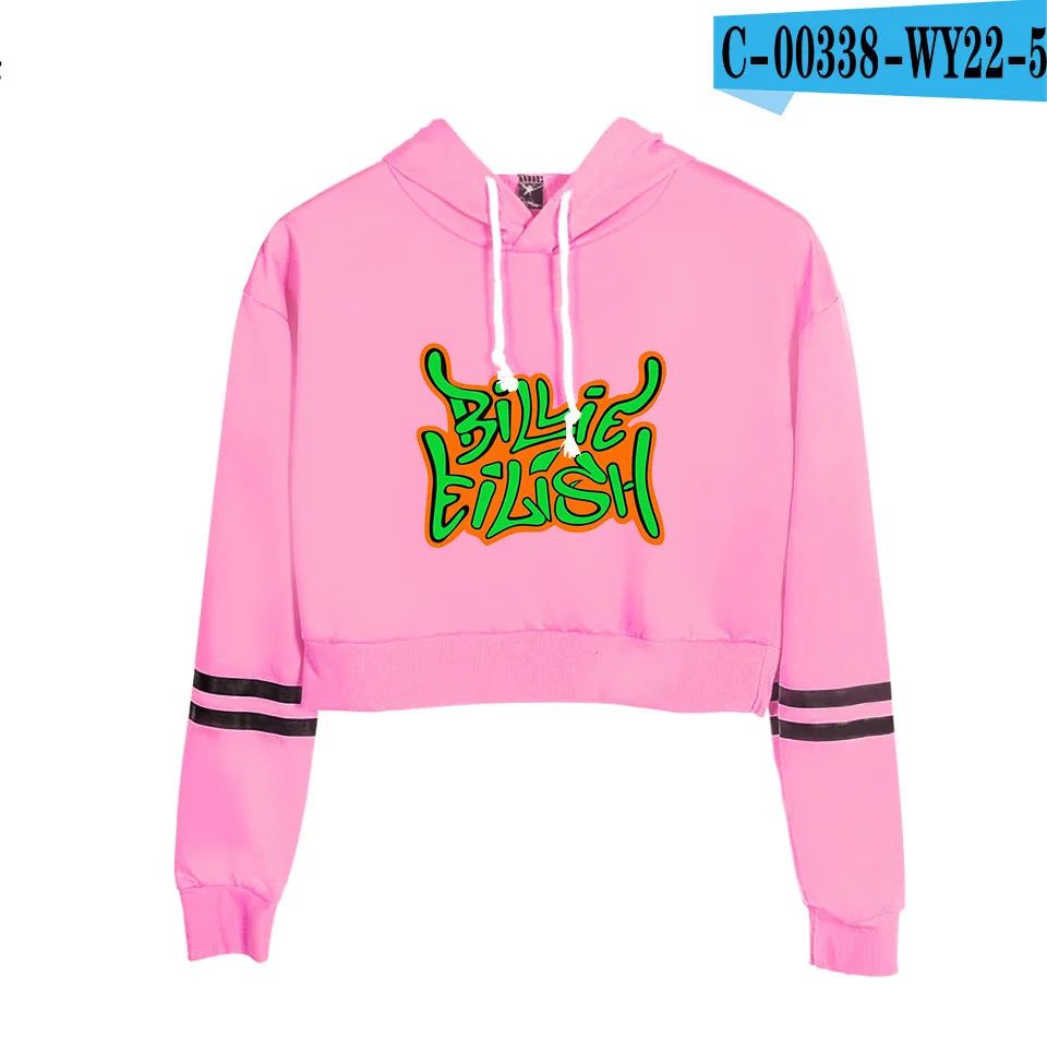 C00338-5 Новинка Billie Eilish толстовка с капюшоном женская укороченная Футболка Harajuku Сексуальная популярная одежда повседневные хлопковые пуловеры с длинным рукавом - Цвет: C00338-5