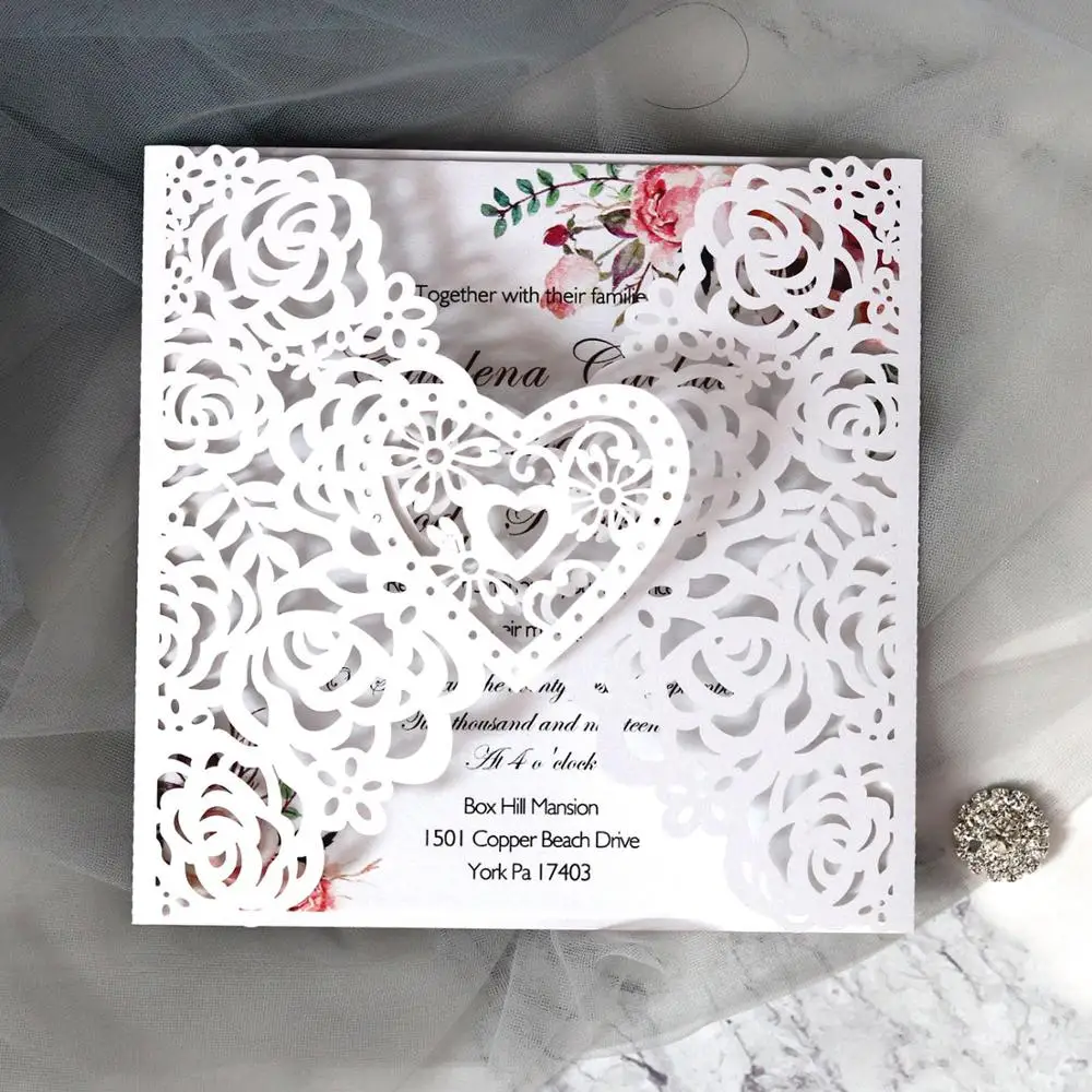  10pcs Rose Hollowing Laser Cut Invitations Cards Wedding Bridal Birthday Business Festival Blessing - 4.00053E+12