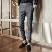 Brand clothing Fashion Men's spring slim fit leisure suit pants/Male High quality pure cotton grid business Casual Trousers