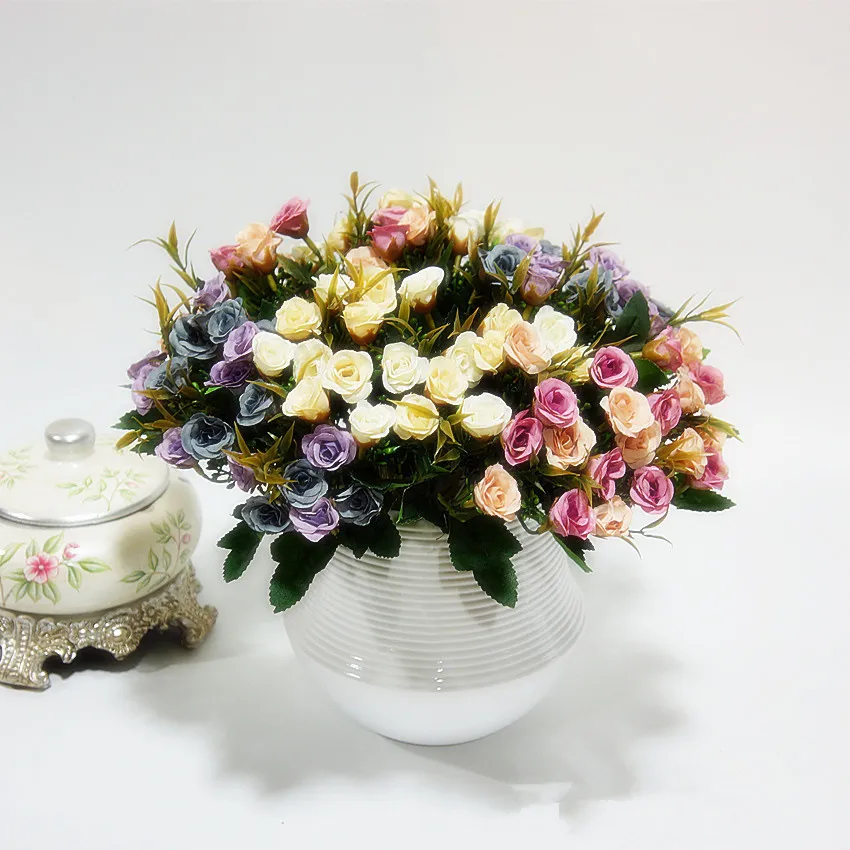 

Artificial Rose Flower Silk European Style Bouquet Fake Flowers Small Bud Rose Bract Simulation Wedding Home Party Decoration HZ
